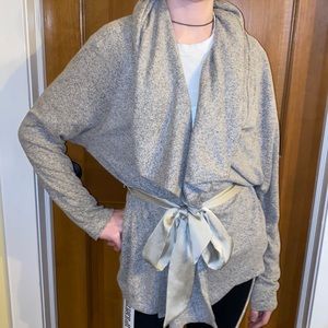 Saturday Sunday Anthropologie wrap sweater cardigan lounge cozy soft gray s belt